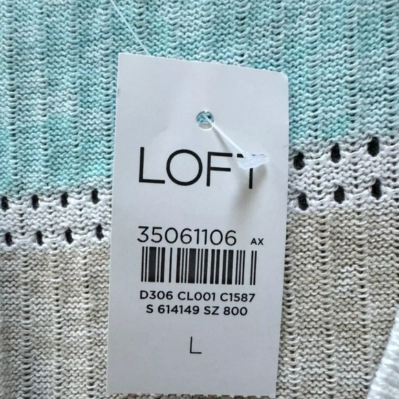 LOFT Striped Pointelle Puff Sleeve V-Neck Cardigan Top NWT Size Large - Picture 6 of 7
